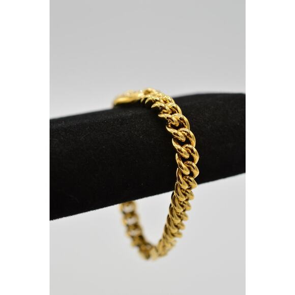Givenchy Vintage Logo Heart Bracelet Crystal Gold Cuban Chain Signed 1980s Bin2 - Picture 6 of 12
